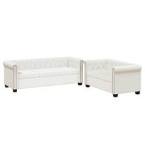 vidaXL Chesterfield dvivietė ir trivietė sofos, baltos, dirbtinė oda