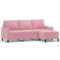 vidaXL Trivietė sofa su pakoja, rožinės spalvos, 180cm, aksomas