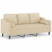vidaXL Trivietė sofa su pagalvėlėmis, kreminės spalvos, 180cm, audinys