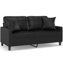 vidaXL Dvivietė sofa su pagalvėlėmis, juoda, 140cm, dirbtinė oda