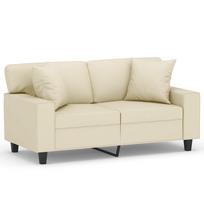 vidaXL Dvivietė sofa su pagalvėlėmis, kreminė, 120cm, dirbtinė oda