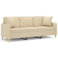 vidaXL Trivietė sofa su pagalvėlėmis, kreminės spalvos, 180cm, audinys