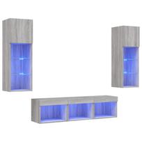 vidaXL Sieninė TV sekcija su LED, 5 dalių, pilka ąžuolo, mediena
