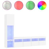 vidaXL Sieninė TV sekcija su LED, 4 dalių, balta, apdirbta mediena