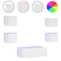 vidaXL Sieninės TV spintelės su LED lemputėmis, 5 dalių, baltos