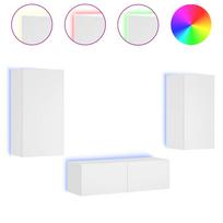 vidaXL Sieninės TV spintelės su LED lemputėmis, 3 dalių, baltos