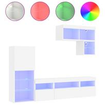 vidaXL Sieninė TV sekcija su LED, 6 dalių, balta, apdirbta mediena
