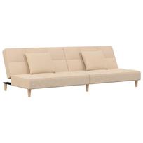 vidaXL Dvivietė sofa-lova su dvejomis pagalvėmis, kreminė, audinys