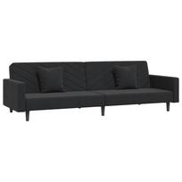 vidaXL Dvivietė sofa-lova su dvejomis pagalvėmis, juoda, aksomas