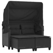 vidaXL Dvivietė sodo sofa su skliautu/taburetėmis, juoda, poliratanas
