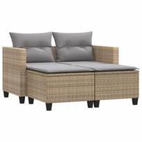 vidaXL Dvivietė sodo sofa su taburetėmis, smėlio spalvos, poliratanas