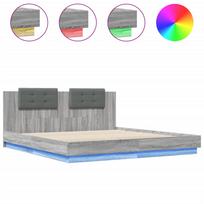 vidaXL Lovos rėmas su galvūgaliu ir LED, pilkas ąžuolo, 160x200cm