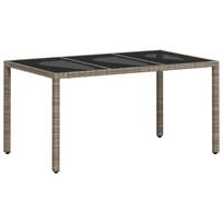 vidaXL Stalas su stikliniu stalviršiu, pilkas, 150x90x75cm, ratanas