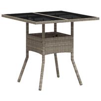 vidaXL Stalas su stikliniu stalviršiu, pilkas, 80x80x75cm, poliratanas