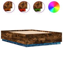 vidaXL Lovos rėmas su LED, dūminio ąžuolo, 120x200cm, apdirbta mediena