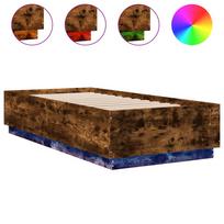 vidaXL Lovos rėmas su LED, dūminio ąžuolo, 90x200cm, apdirbta mediena