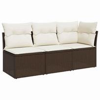vidaXL Trivietė sodo sofa su pagalvėlėmis, ruda, poliratanas