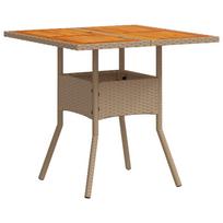 vidaXL Sodo stalas, smėlio, 80x80x75cm, poliratanas ir akacija