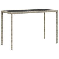vidaXL Stalas su stikliniu stalviršiu, pilkas, 115x54x74cm, PE ratanas