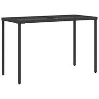 vidaXL Stalas su stikliniu stalviršiu, juodas, 115x54x74cm, ratanas