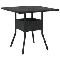 vidaXL Stalas su stikliniu stalviršiu, juodas, 80x80x75cm, poliratanas