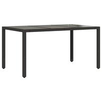 vidaXL Stalas su stikliniu stalviršiu, juodas, 150x90x75cm, ratanas