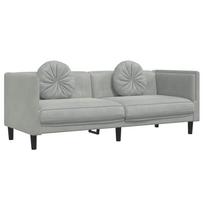 vidaXL Trivietė sofa su pagalvėlėmis, šviesiai pilkos spalvos, aksomas