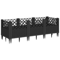 vidaXL Sodo lovelis su kuoliukais, juodas, 123,5x43,5x43,5cm, PP