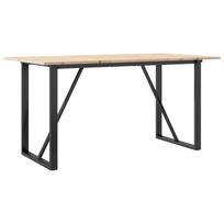 vidaXL Valgomojo stalas, 140x80x75cm, pušis ir plieninis, O formos rėmas