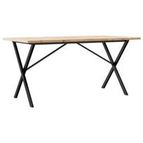 vidaXL Valgomojo stalas, 160x80x75,5cm, pušis ir plieninis, X formos rėmas