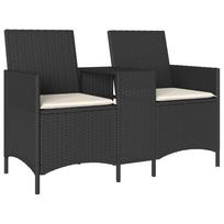 vidaXL Dvivietė sodo sofa su staliuku ir pagalvėlėmis, juodos spalvos