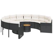 vidaXL Sodo sofa su stalu/pagalvėlėmis, juoda, poliratanas, apvali