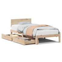 vidaXL Lovos rėmas su stalčiais, 90x200cm, pušies medienos masyvas