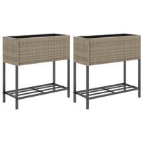 vidaXL Sodo loveliai su lentyna, 2vnt., pilki, 70x28x70cm, poliratanas