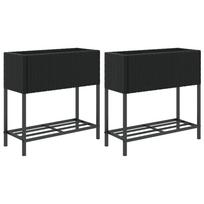 vidaXL Sodo loveliai su lentyna, 2vnt., juodi, 70x28x70cm, poliratanas