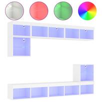 vidaXL Sieninė TV sekcija su LED, 8 dalių, balta, apdirbta mediena