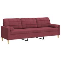 vidaXL Trivietė sofa su pagalvėlėmis, raudonojo vyno, 210cm, audinys