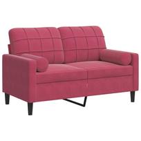 vidaXL Dvivietė sofa su pagalvėlėmis, raudonojo vyno, 120cm, aksomas