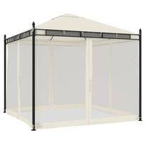 vidaXL Pavėsinė su tinklinėmis sienomis, kreminė, 2,93x2,93m, plienas