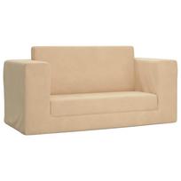vidaXL Vaikiška dvivietė sofa-lova, kreminės spalvos, minkštas pliušas