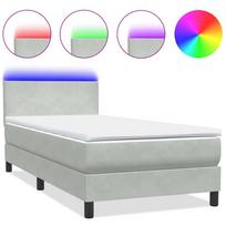 vidaXL Lova su spyruokliniu/čiužiniu/LED, šviesiai pilka, 80x210 cm, aksomas
