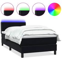vidaXL Lova su spyruokliniu/čiužiniu/LED, juoda, 90x210 cm, aksominė