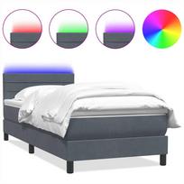 vidaXL Lova su spyruokliniu/čiužiniu/LED, tamsiai pilka, 90x220 cm, aksomas