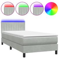 vidaXL Lova su spyruokliniu/čiužiniu/LED, šviesiai pilka, 90x210 cm, aksomas