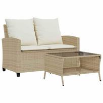 vidaXL Dvivietė sodo sofa su staliuku ir pagalvėlėmis, smėlio spalvos