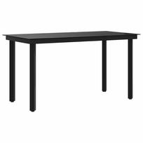 vidaXL Sodo valgomojo stalas, juodas, 140x70x74cm, plienas ir stiklas
