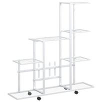vidaXL Stovas augalams su ratukais, baltas, 94,5x25x92,5cm, metalas