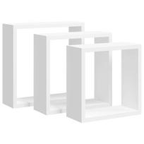 vidaXL Sieninės lentynos, 3vnt., baltos spalvos, MDF, kubo formos
