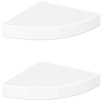 vidaXL Kampinės lentynos, 2 vnt., blizgios baltos, 25x25x3,8 cm, MDF