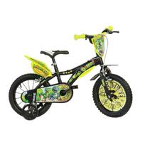 Vaikiškas dviratukas su papildomais ratukais, vaikų Dino Bikes Dinosaur 614-DSA, juoda sp./geltona sp., 14"